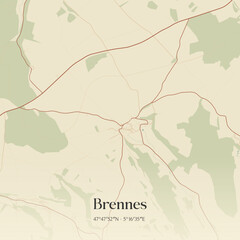 Fototapeta premium Vintage map of Brennes, France.