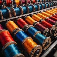 Colorful Thread Spools on Vintage Machine