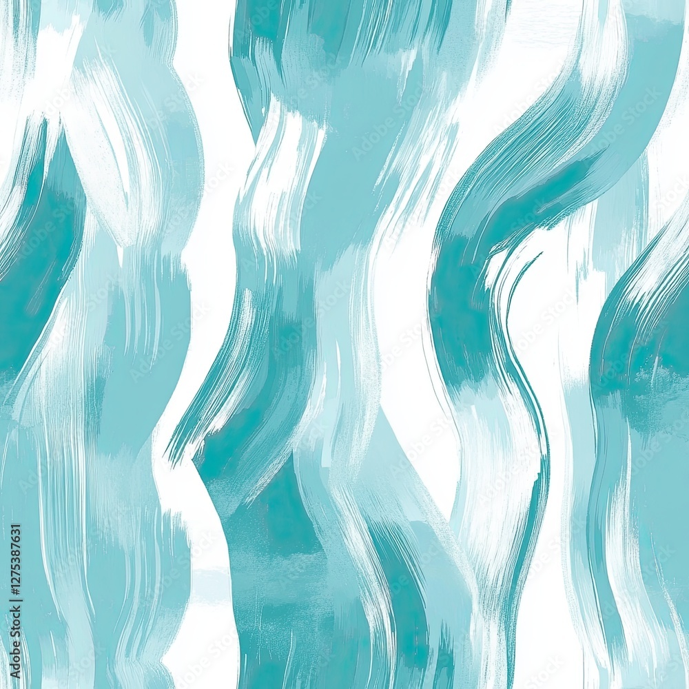 Poster abstract teal and white wave pattern with brush strokes creating a soothing visual effect