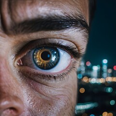 Human Eye Reflecting City Lights at Night