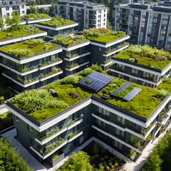 Modern Green Apartment Building with Solar Panels