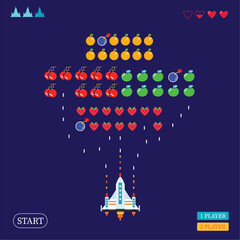 Colorful Space Arcade in  retro video game style. Poster with vintage computer game screen, vector illustration.  © issaystudio