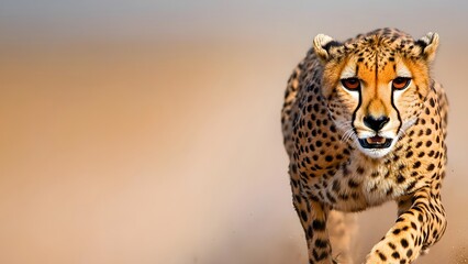 Majestic Cheetah Sprinting Across Golden Savanna Landscape