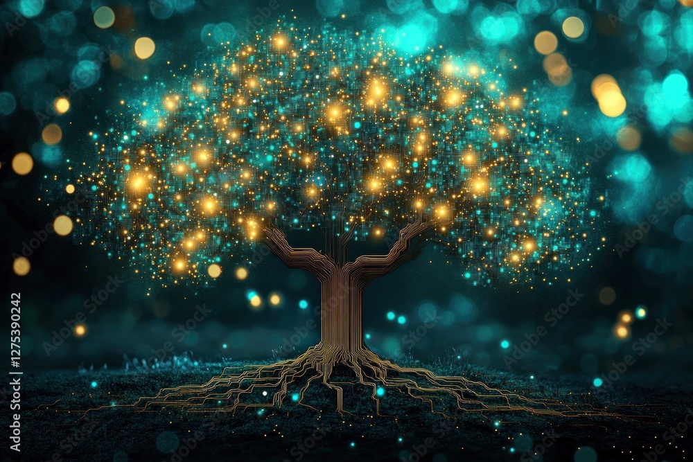 Poster Enchanted tree glowing with lights in a mystical setting