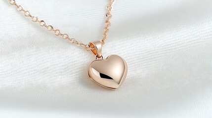 Rose gold heart pendant on white fabric; jewelry, fashion, accessory