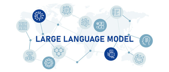 Large language model LLM icon set with illustration text synthesis neural language model computing AI artificial intelligence element modeling design © bakhtiarzein