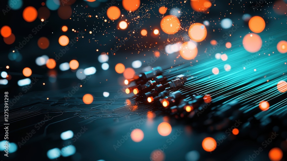 Aufkleber fiber optic cables forming intricate patterns against a dark background, symbolizing the complexity 