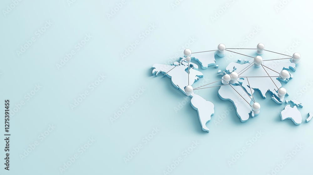 Poster a global map with interconnected nodes representing data centers and network hubs, illustrating the 
