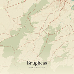 Fototapeta premium Vintage map of Brugheas, France.