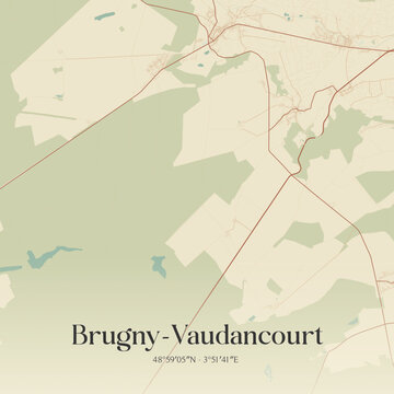 Vintage map of Brugny-Vaudancourt, France.