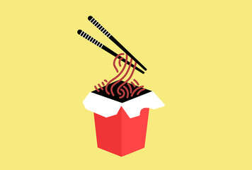 Box noodles and chopstick illustration