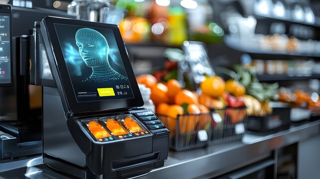 AI Powered Digital Payment Terminal Enhances Retail Checkout Experience with Facial Recognition Authentication and Seamless Shopping - Powered by Adobe