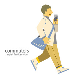 通勤するビジネスパーソン　シンプルでお洒落なフラットイラスト