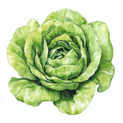 Watercolor painted illustration shows freshness green cabbage