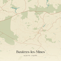 Fototapeta premium Vintage map of Buxières-les-Mines, France.