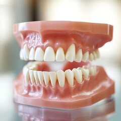 Obraz premium Dental education workshop demonstrating anatomical model of human teeth dental clinic instructional content clinical environment close-up view