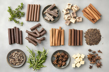 Assorted Chocolate Treats & Spices on Gray Surface