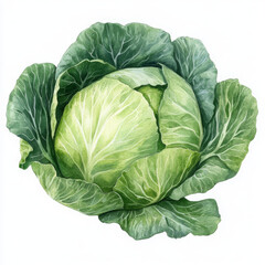 Obraz premium Illustration painted cabbage glows realism on white background, healthy
