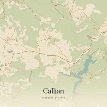 Vintage map of Callian, France.