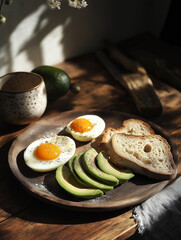 Organic breakfast bread and eggs
