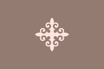 Kazakh national ornament. Vector ethnic isolated element on pale background. Asian floral abstract element of the national pattern
