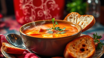 Delicious Steaming Soup Bowl - Vibrant Food Photography