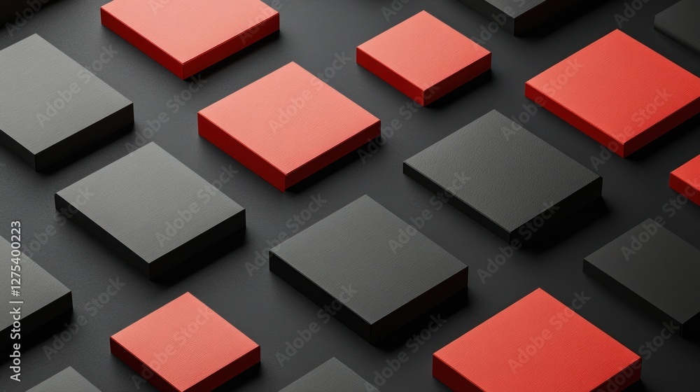 Poster abstract red and black square pattern.