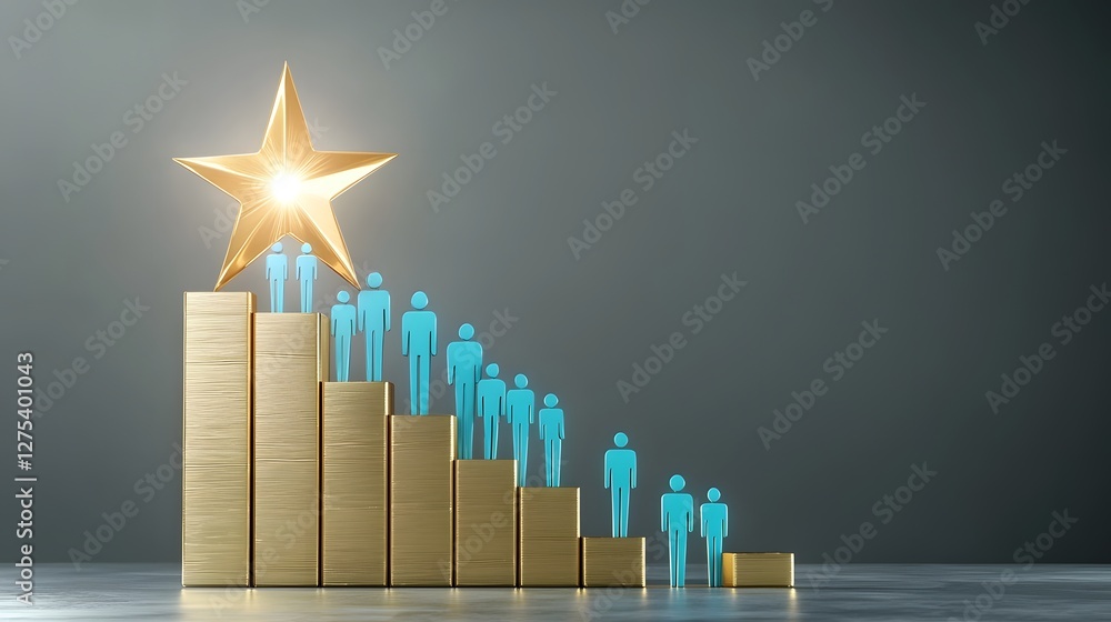 Poster ascending towards shining success a visually captivating depicting blue figures progressing step by 