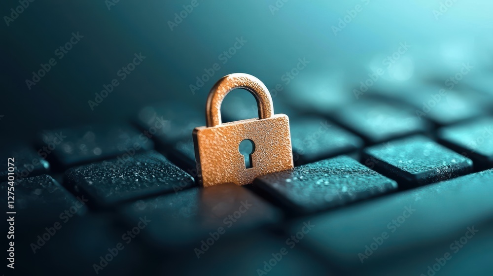 Poster a close up shot of a computer keyboard with a padlock key covering the enter key, signifying the imp