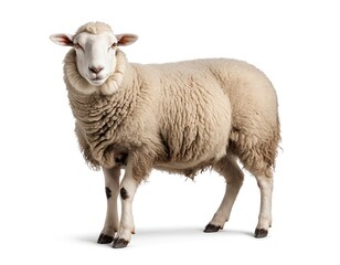Fototapeta premium Single Sheep Standing, Isolated on White