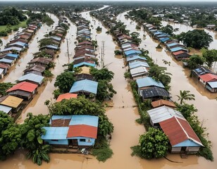 Fototapeta premium Aerial View of Flooded Homes