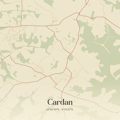 Fototapeta premium Vintage map of Cardan, France.