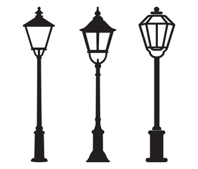 Street Lamp Vector, Vintage Street Lamp Silhouettes Collection. 
