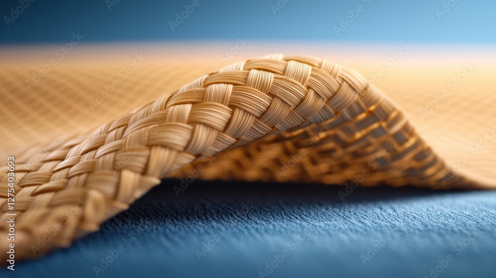 Poster a macro image of woven fabric with a repeating geometric pattern, highlighting the texture and craft