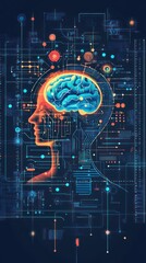Digital Brain Concept with Technology Background