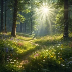 Obraz premium Sunbeams in the Enchanted Forest