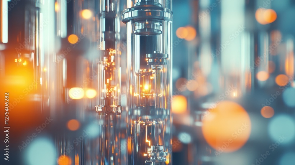 Wall mural abstract close-up of glass tubes with colorful bokeh background