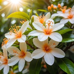 Fototapeta premium Sunlit White Tropical Flowers