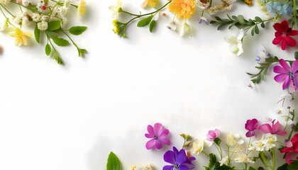 Elegant Floral Frame with Colorful Spring Flowers on a White Background