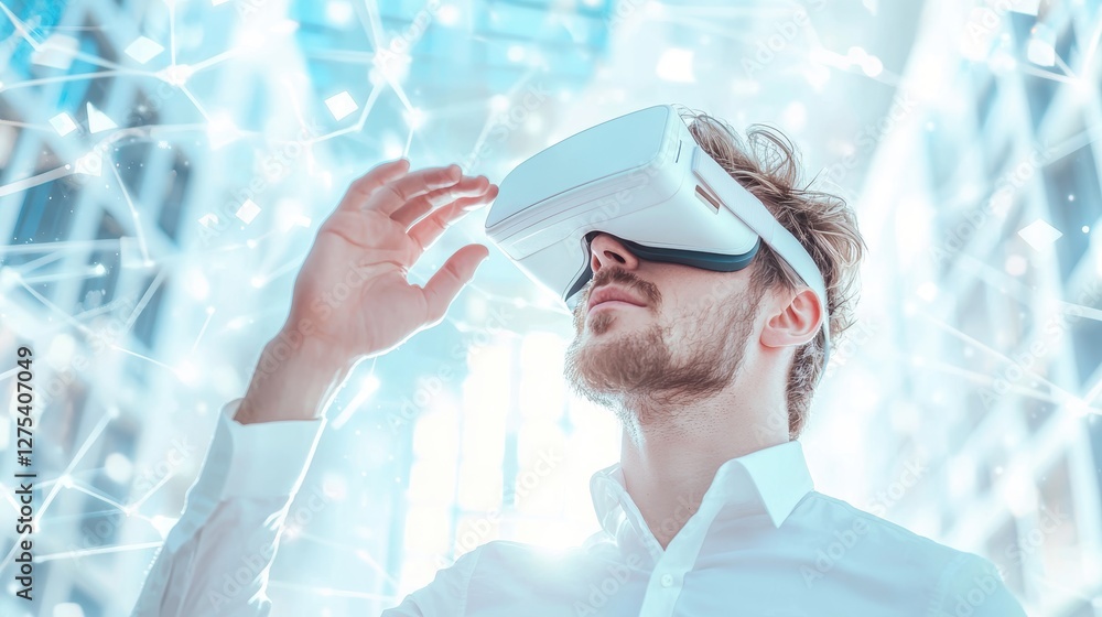 Aufkleber an architectural engineer using virtual reality technology to walk through a virtual model of a buil