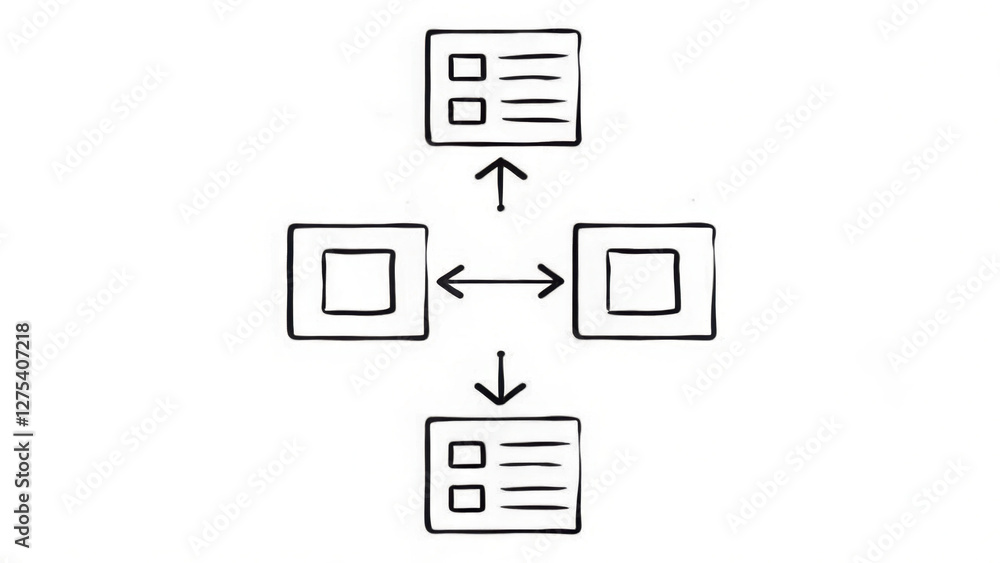 Poster simple flowchart diagram with interconnected boxes and arrows illustrating process