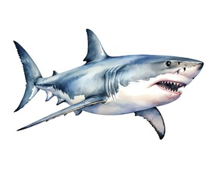 Obraz premium Great White Shark Watercolor Illustration