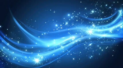 Ethereal blue waves with sparkling stars in motion