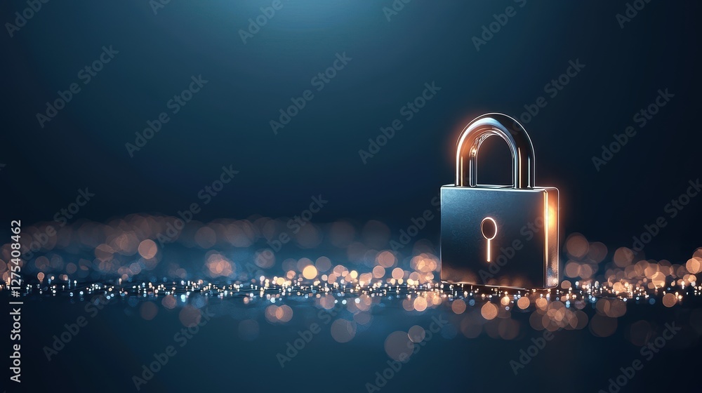 Poster binary code streams across a dark background, forming the shape of a padlock, signifying data encryp