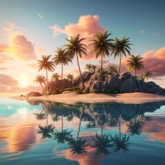 Fototapeta premium Tropical Island Sunset Paradise
