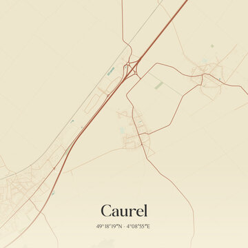 Vintage map of Caurel, France.