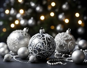 Elegant Silver and Black Christmas Ornaments