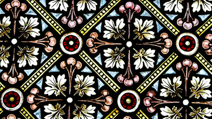 Stained glass as architecture background. Arch-see in Frombork.