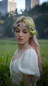 Portrait of a women wearing flower headdress
