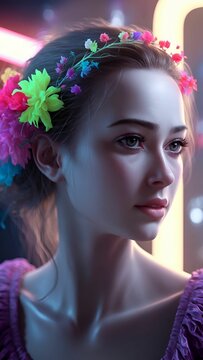 Portrait of a women wearing flower headdress